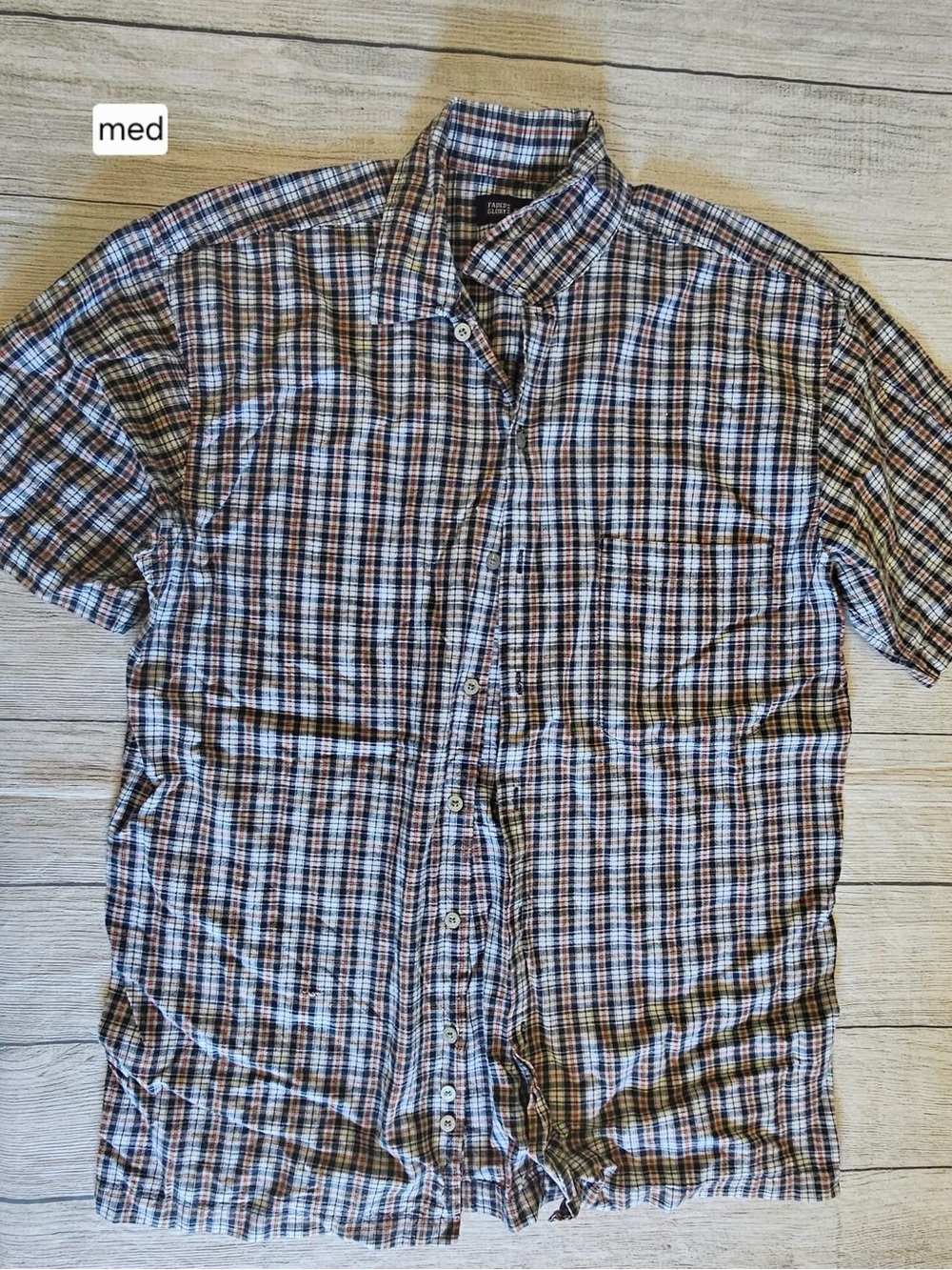 Men's Short-Sleeve Plaid Button-Up Shirt - Blue/Brown/White